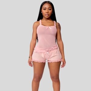 WAYDAMIN Love Me Not Pink Mesh Set | Shorts + Cami | Size M | Sold Out NWT